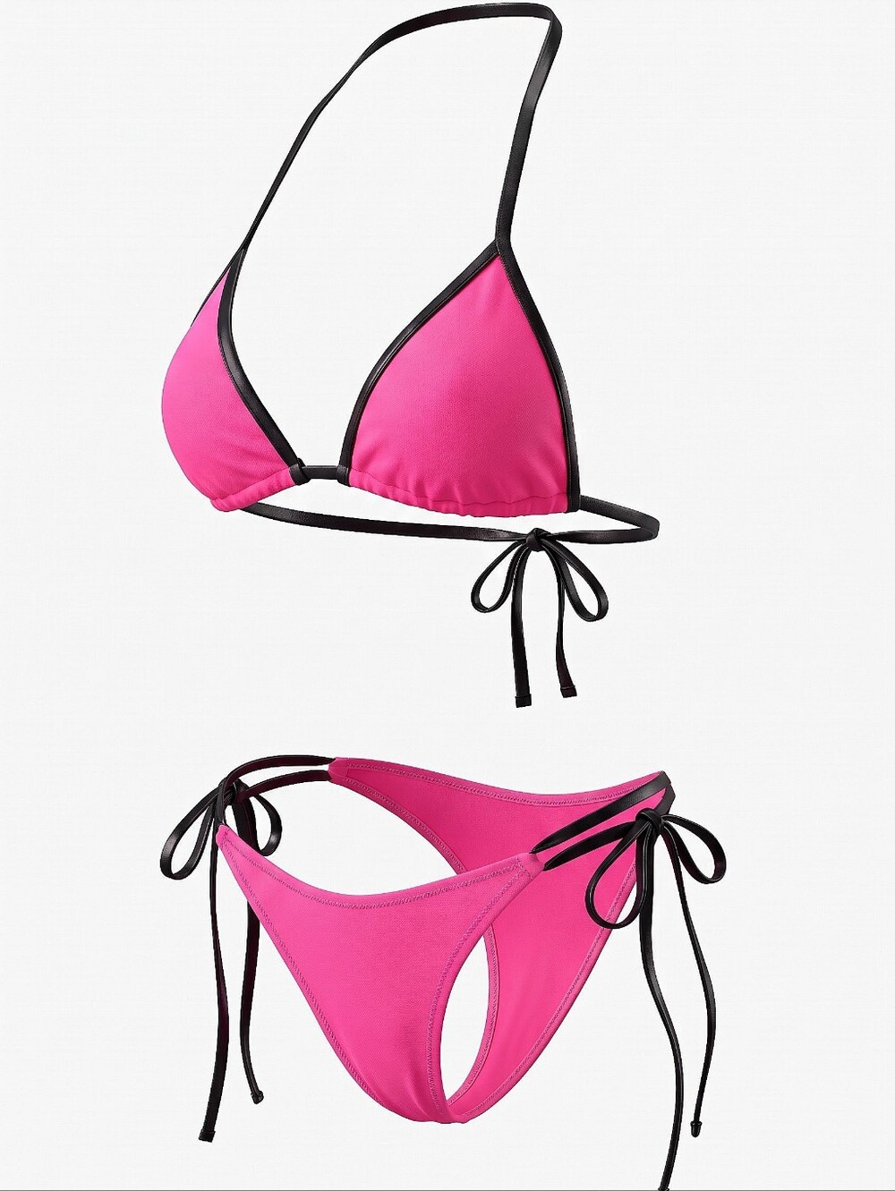 NWT! Dolls Kill Triangle Tie-Back Bikini Set in Hot Pink with Black Trim